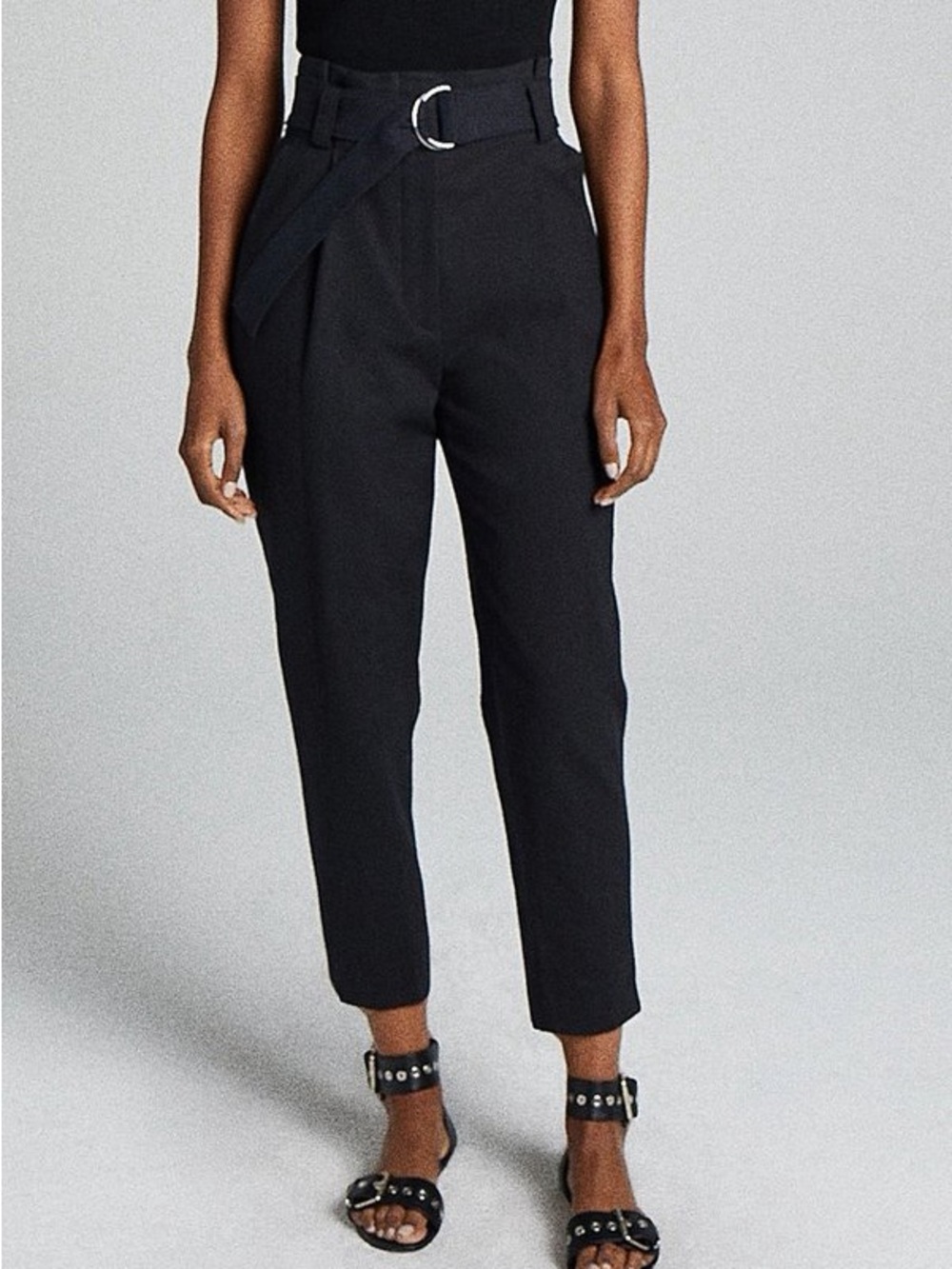 A.L.C. Black High-Rise Tapered Ankle Pants with D-Ring Belt